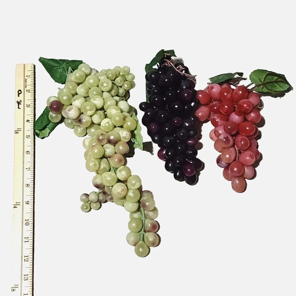 Vintage Faux Grapes Green Purple Artificial Rubber Plastic Fruit Large‎ Lot of 3